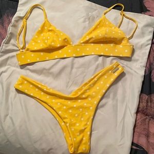 Yellow polka dot thong bikini